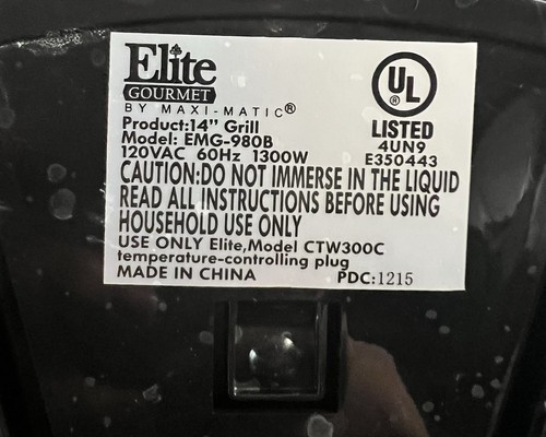 Elite Gourmet EMG-980B Smokeless Electric Tabletop Grill Nonstick - Picture 3 of 3