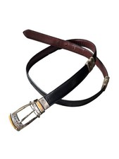 Reversible Black / Brown Leather Belt Silver-Tone Buckle  Accents Size 36 / XL