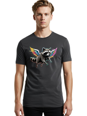 Raccoon-With-Wings Mens Graphic Tee, 100% Cotton, Casual Summer Wear