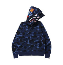 A Bathing Ape BAPE Shark Navy Blue Camo Fleec...