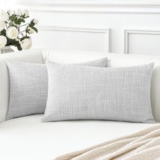 Linen Throw Pillow Covers Set of 2 Decorative 20" x 12" Pack of 2 Light Grey