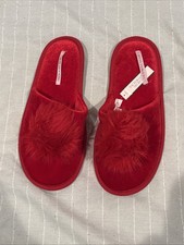 New Victoria s Secret Slides Red Slippers with Fuzzy Stylish Pom Pom Large NWT