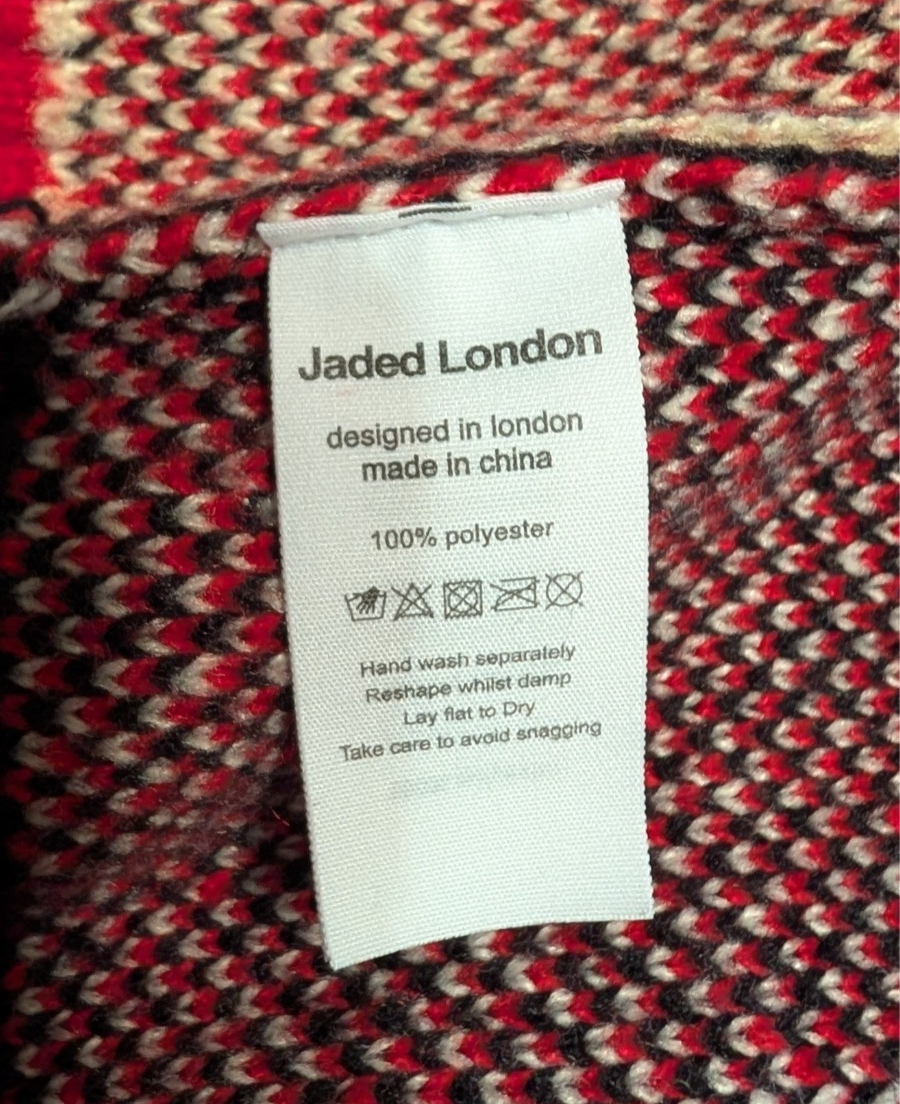 Jaded London Varsity Cardigan Zip Sweater S/M 100% Multi Black Red
