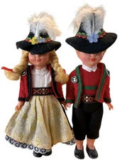 Schneider Trachten Porcelain Doll Set Of Two - Wilten Tirol Austria 6” Tall
