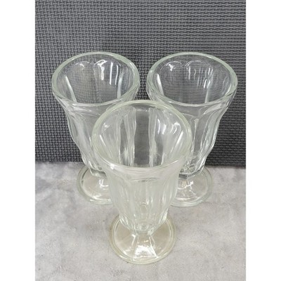 Vintage Clear Glass Ice Cream Soda Milkshake Glasses Paneled Footed Set of 3