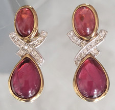 AUTENTICI ORECCHINI VINTAGE AIROLDI ARGENTO STERLING PIETRE ROSSE PENDENTI/GOCCIA CLIP ON