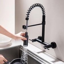 Black Wall Mount Kitchen Faucet, 2 Handle 8 Inch Center Wall Mounted Kitchen ...