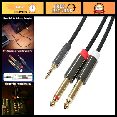 3.5mm to Dual 1/4'' Audio Cable, Gold-Plated Braided Adapter, 6.6ft Stereo Cord f