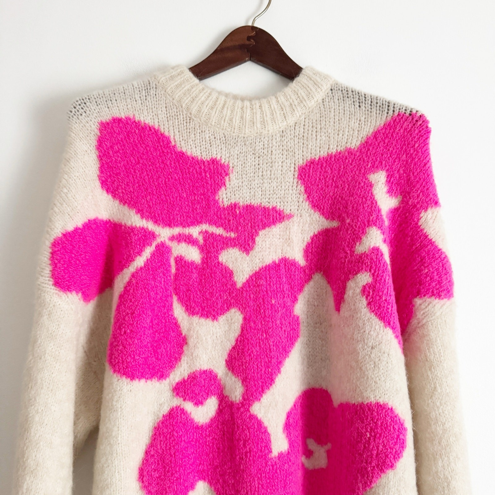 ESSENTIEL ANTWERP Garcon Jacquard Knitted Pullover Sweater Pink White Small S image 5