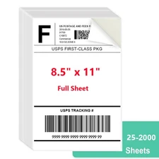 8.5" x 11" Full Sheets Address Shipping Sticker Paper for Laser & InkJet Printer