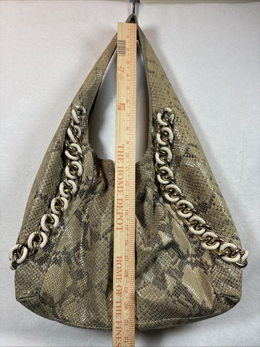 Michael Kors Fulton Python Embossed Large Chain Hobo Bag Pearl Grey - Picture 6 of 14