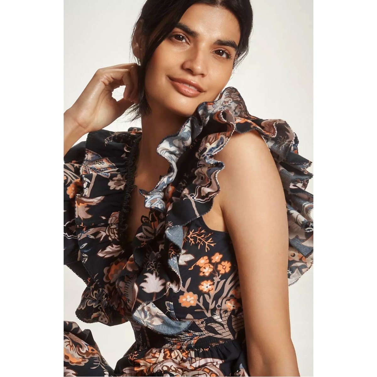 By Anthropologie Sleeveless Ruffled A-Line Mini Dress Navy Floral M NWT  $178 | eBay