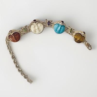 Sajen 925 Sterling Silver Multi Gemstone Moon Goddess Link  Bracelet Signed 41 G