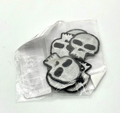 5pc Skull Embroidered Patches - Black & White Mini Biker Goth Iron-On Applique