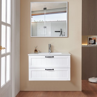 31.5inch Modern Style Bathroom Cabinet, Double Drawer With Decor Line,Wall-Mount
