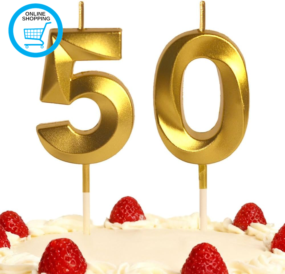 50Th Birthday Candles Gold Number 50 Happy Birthday Candles Cake Topper Decorati