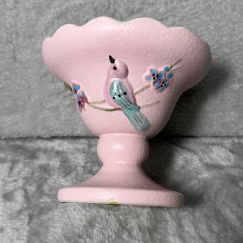 Vintage Hull 1950s Compote Bird Pink Serenade California Pottery Textured Bowl