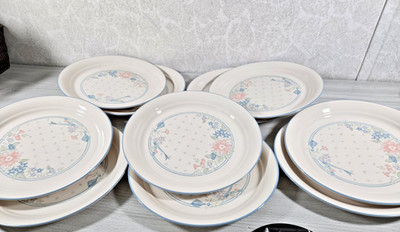 Corning CORELLE SYMPHONY Dinner Plates Blue Trim 10 1/4 SET OF 10