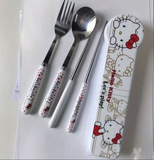 Hello Kitty ensemble couverts enfant 4 pcs inox/plastique étui, pois blanc/rouge