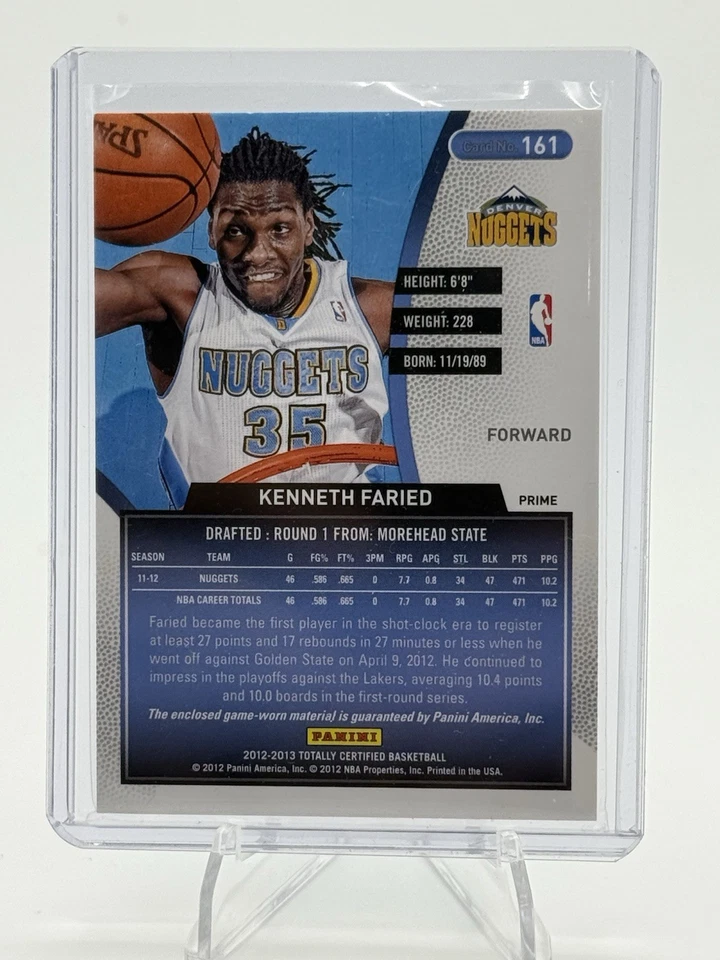 Kenneth Faried 2012 reliquia usada en juegos totalmente certificada/25 Foto 2 de 2