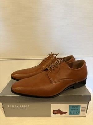 Perry Ellis Portfolio Men s Brown Leather Dress Shoes Size 12 NEW