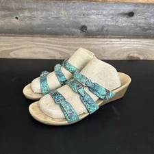 VIONIC Dwyn Triple Strap Snake Embossed Wedge Sandal Woman’s 10 EU 41 Blue Green