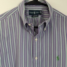 Ralph Lauren Men's 16.5 Classic Fit 100 Cotton Purple/Green Striped Dress Shirt