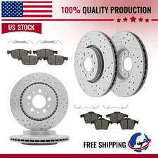 Front Rear Drilled Disc Rotors + Ceramic Brake Pads For 2010 - 2014 Volvo Xc90