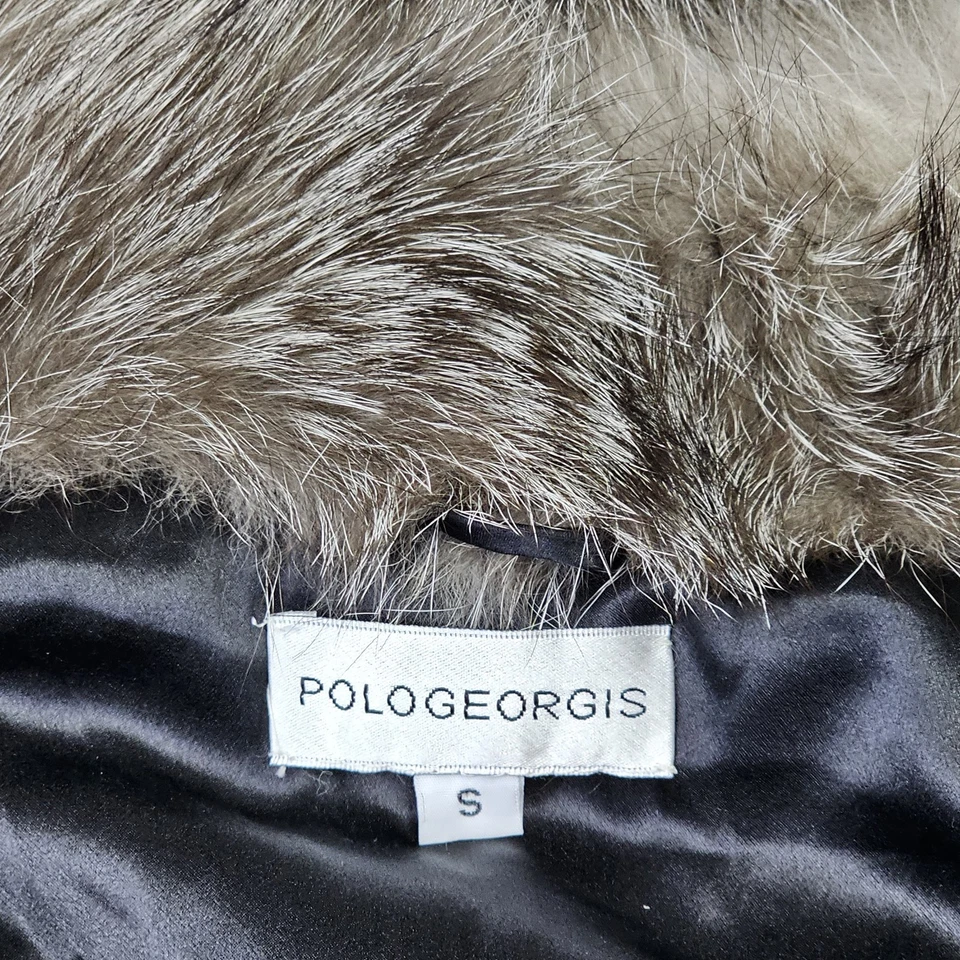 Pologeorgis Mujer Piel de Zorro Seda Forrado Gancho Cierre Chaleco Gris Talla S Foto 4 de 4