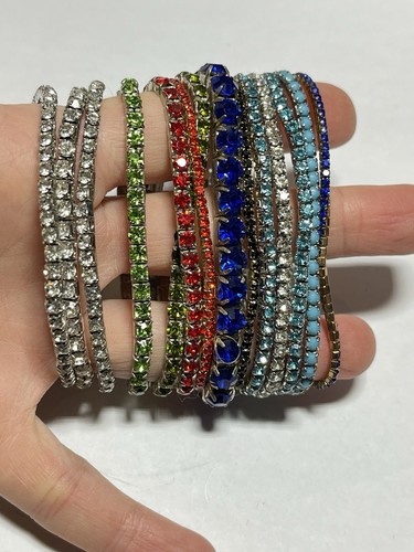 Vintage Bracelet Lot Colorful Rhinestone Stretch RR1648