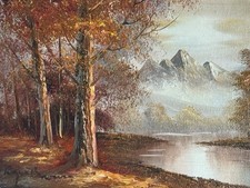 Vintage Original Oil On Board Signed Ryan Brown  Autumn Mountains Landscape
