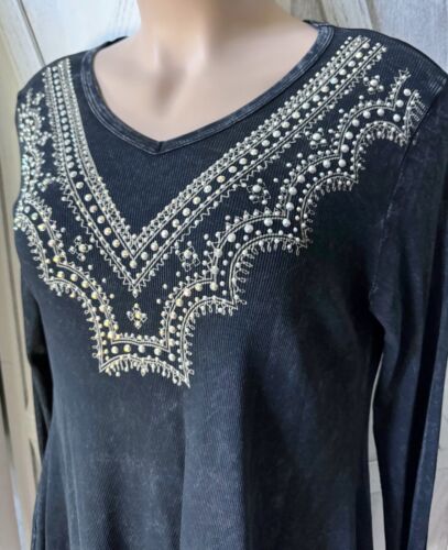 New Vocal womens plus size crystal gray mineral tone shirt flare tunic 2X - Picture 2 of 4