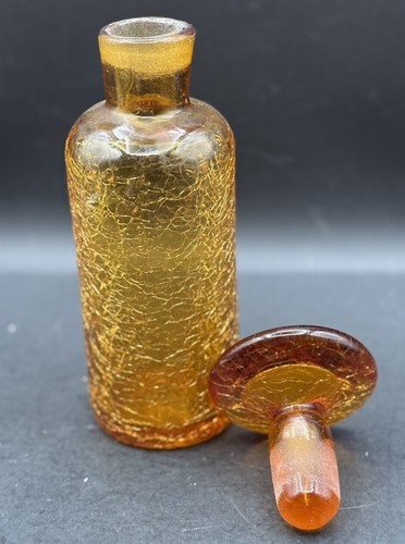 Vintage MCM Regenbogen Bernstein Crackle Glasflasche/Dekanter mit Pilzform Topper - Bild 5 von 8