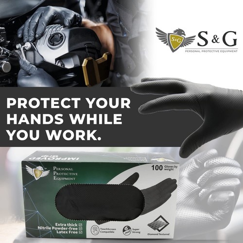 S&G Heavy Duty Black Nitrile Disposable Gloves Powder Latex Free 6 Mil M L XL - Picture 3 of 10