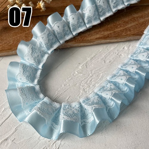 3m*2.5cm Lolita Ruffled Lace Fabric Pleated Edging Satin Ribbon Dress DIY Trim - Picture 25 of 38