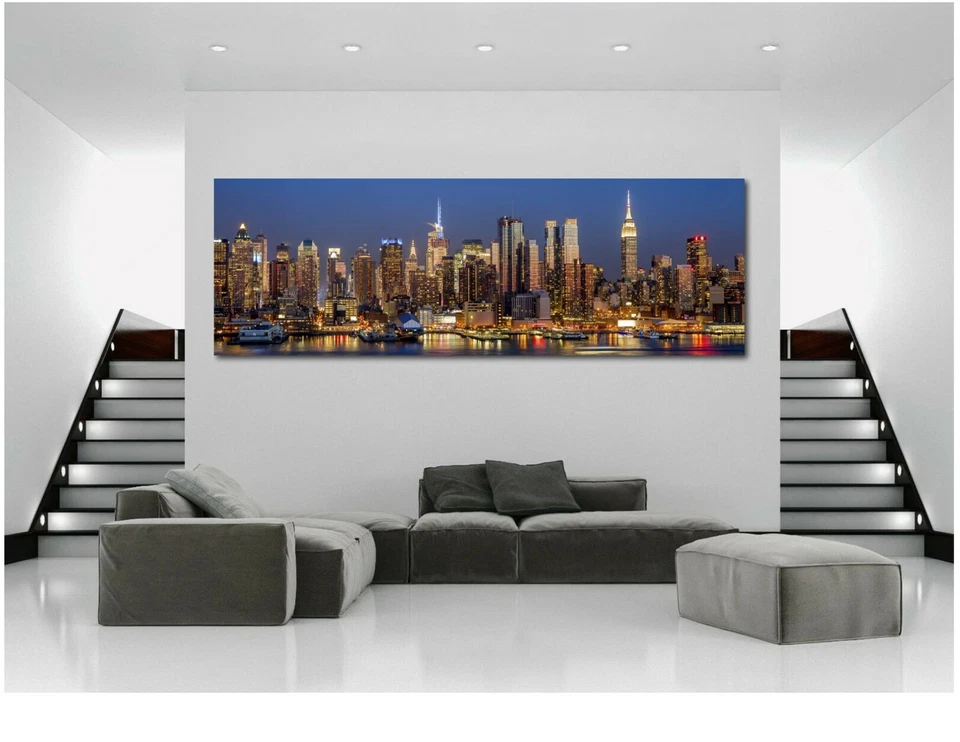 Cuadro panorámico de horizonte nocturno de la ciudad de Nueva York impresión en lienzo decoración del hogar arte de pared Foto 2 de 4