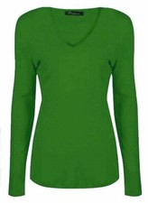 LADIES WOMANS BASIC LONG SLEEVE PLAIN V NECK STRETCH TOP T SHIRT PLUS SIZE 8-26