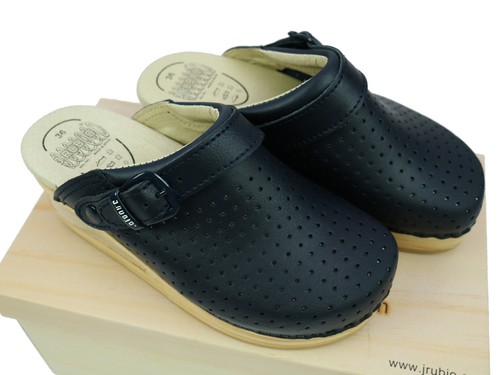 J Rubio Navy Leather Womens Z Coil Style Spring Heel Spotted Clog Luver Spain - Picture 4 of 9