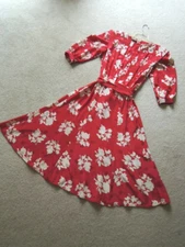 Ladies Dress Size 12 Swing Style Off White Floral on Cherry Red $160 Value NWOT