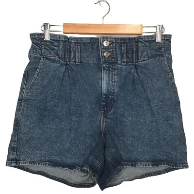 Express Midi Super High Rise Pleated Y2K 90s Denim Shorts Mom Blue