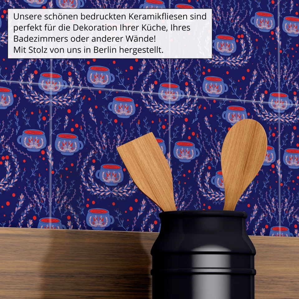 Charmanter rustikaler Tee mit Blumenmotiv Keramik fliesen für Küche & Bad - Bild 2 von 3