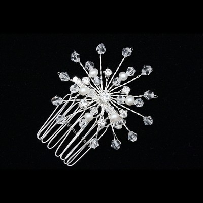 Handmade Freshwater Pearl Crystal Rhinestone Bridal Wedding Tiara Hair Comb FC21