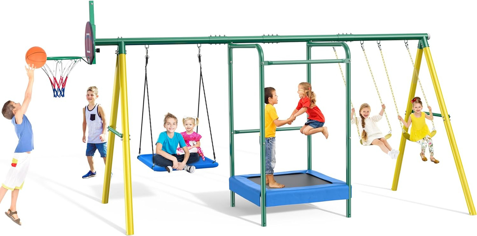 Swing Sets for Backyard, 5-In-1 Outdoor Swing Set, 660 Lbs Heavy Duty Extra Larg