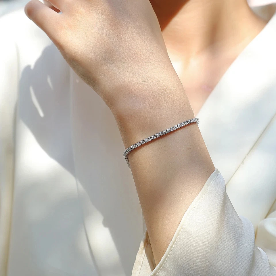 Brazalete Tenis 3ct Oro Blanco Diamante Pase de Prueba VVS1/D Creado en Laboratorio 18cm Caja LED Foto 4 de 4