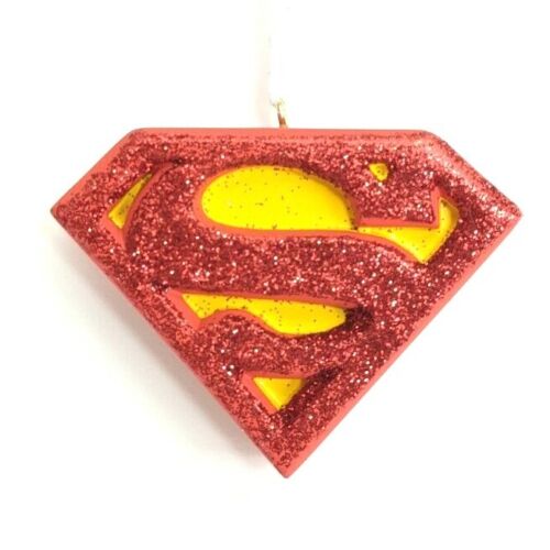 DC Comics Superman Christmas Ornament Shield Logo Sparkle Tree Decor Resin 2"  - Afbeelding 1 van 3