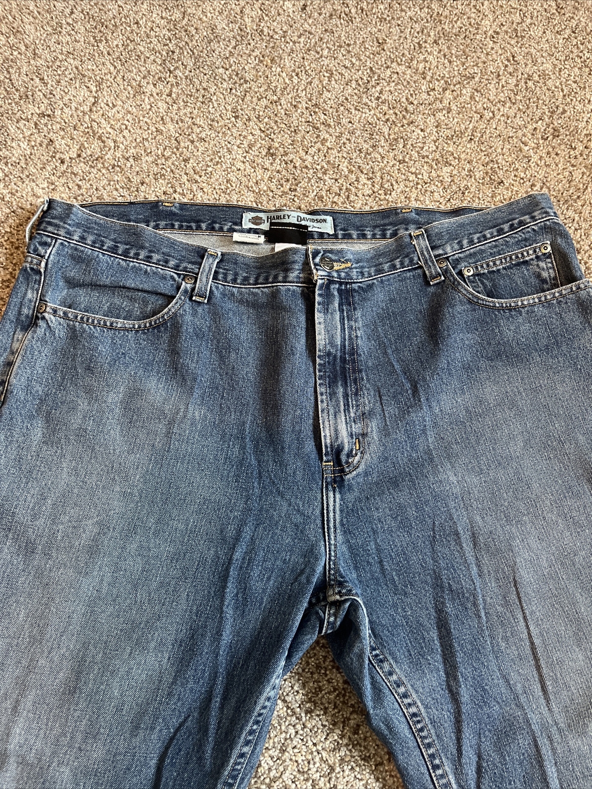 Harley Davidson Men's Jeans Size 42 Iconic Denim 42x32 Leather Shield Badge - View 3
