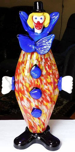 Decorative Blown Glass Clown, Stunning Colors, Wonderful Detailed Artwork 14.7"
