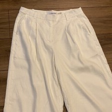 Calvin Klein Wide Leg Women s White Pleated Linen Pants Size 4