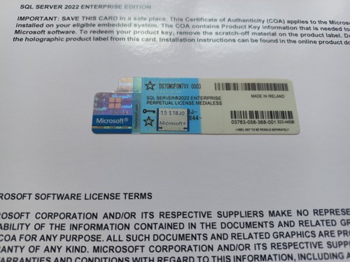 Microsoft SQL Server 2022 Enterprise 96 Core License Unlimited CALs Authentic - Picture 6 of 12