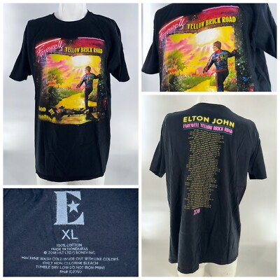 Elton John Farewell Yellow Brick Road Tour T-Shirt Men XL Black Cotton YGI H4-13
